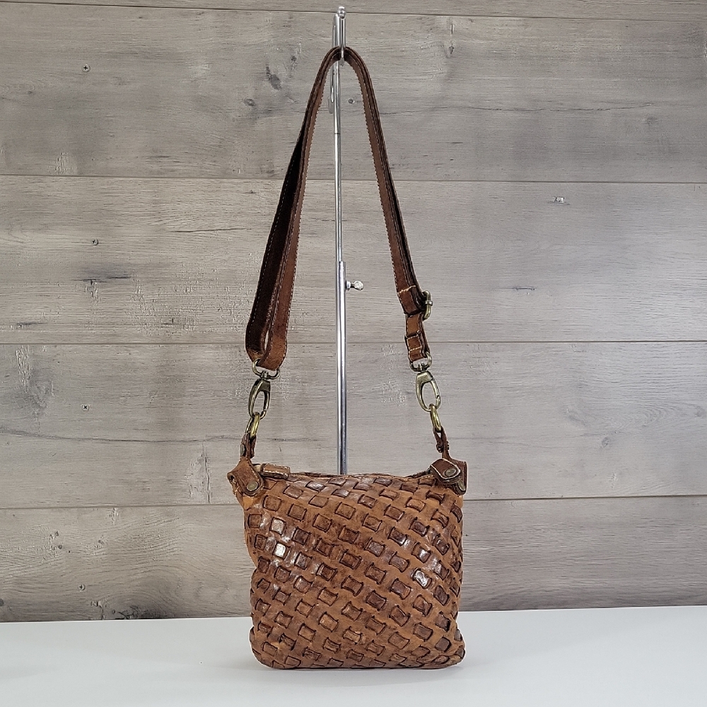 Sundance Woven Italian Leather Crossbody Bag - Brown